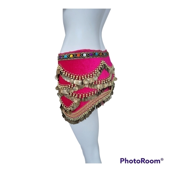 Bellylady set of 2 Belly dance skirt gold coin hip scarf with rhinestones - Picture 6 of 16